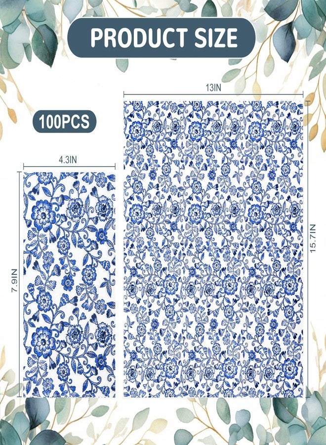 AimFun Blue Floral Guest Napkins Disposable Blue and White Hand Towels Decorative Watercolor Spring Flowers 3 Ply Paper Napkins for Bathroom Toilet Powder Room Dinner Christmas Party Supplies (100) - Image 2